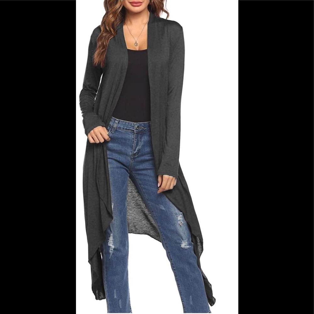 Duster Long Sleeve Cardigan Asymmetric Hem Lightweight Long Open Front Drape